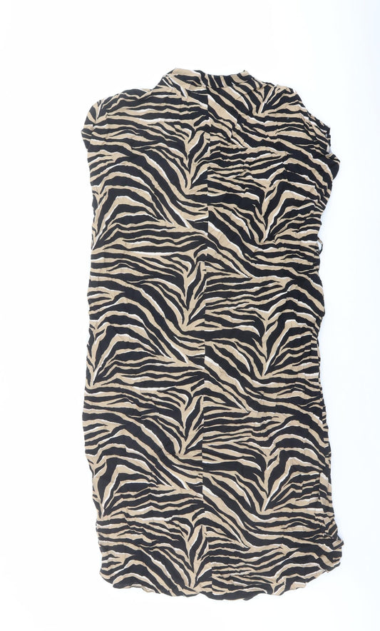 New Look Womens Brown Animal Print Viscose A-Line Size 12 V-Neck Pullover - Tiger pattern