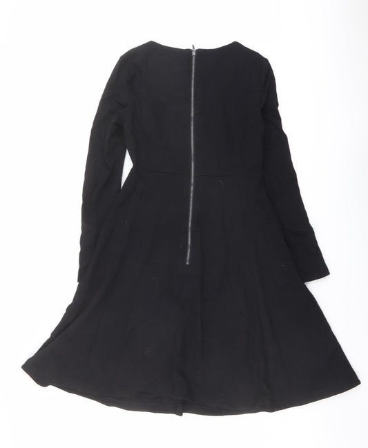 Marks and Spencer Womens Black Viscose Fit & Flare Size 8 Boat Neck Zip
