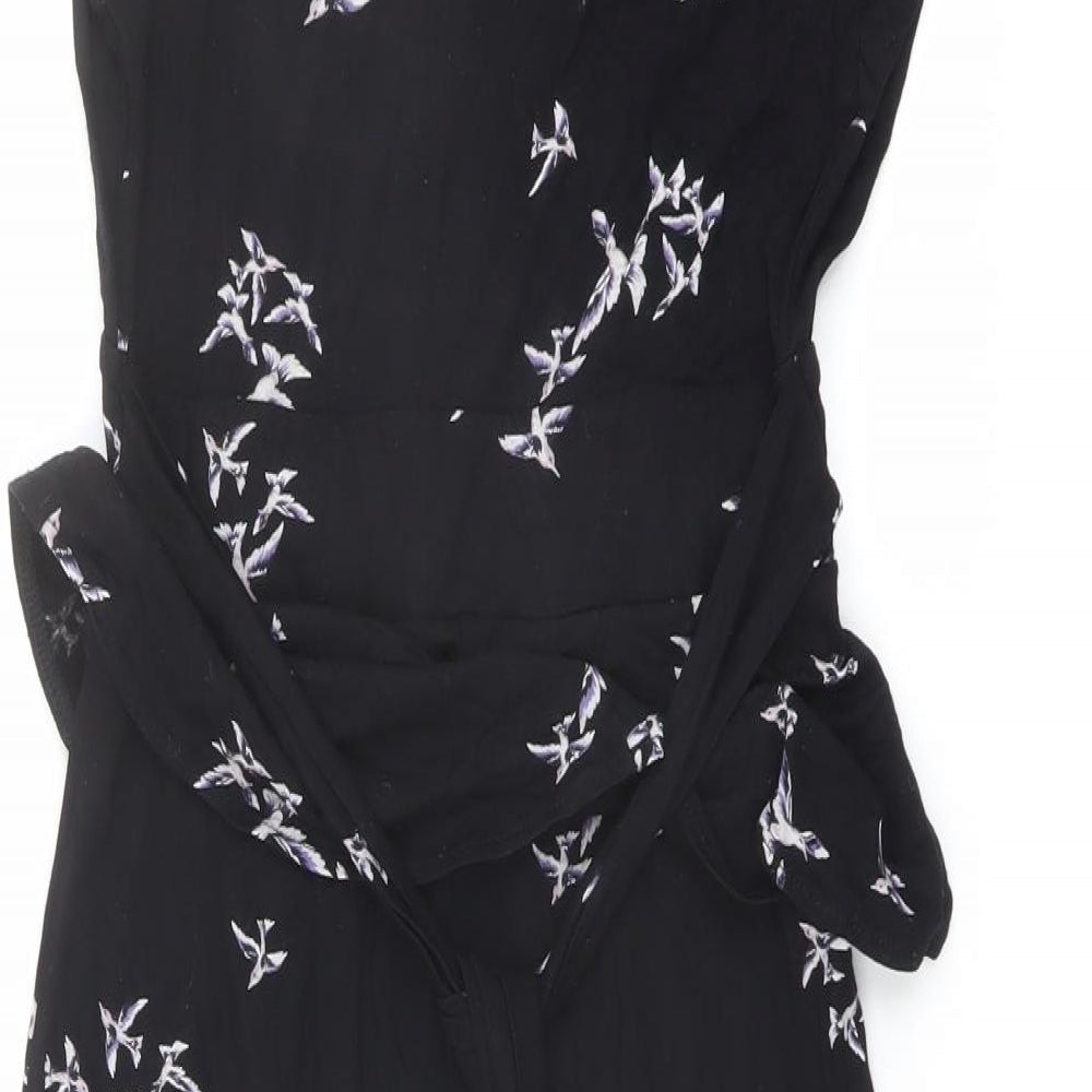 Dorothy Perkins Womens Black Geometric Viscose A-Line Size 8 V-Neck Pullover - Bird pattern