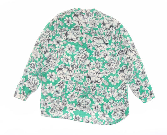 Dorothy Perkins Womens Green Floral Polyester Basic Button-Up Size 8 Round Neck