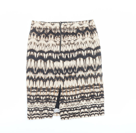 Marks and Spencer Womens Beige Geometric Cotton A-Line Skirt Size 10 Zip