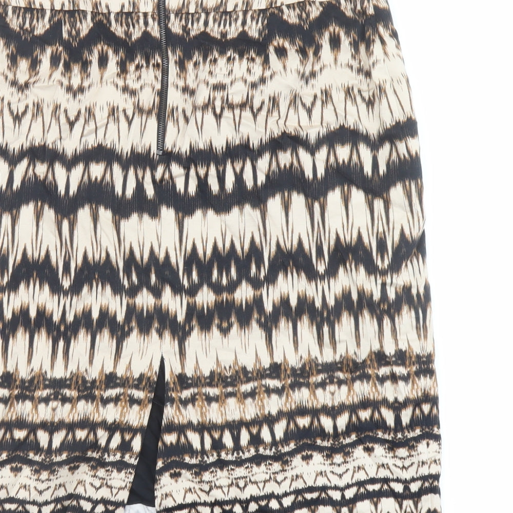 Marks and Spencer Womens Beige Geometric Cotton A-Line Skirt Size 10 Zip