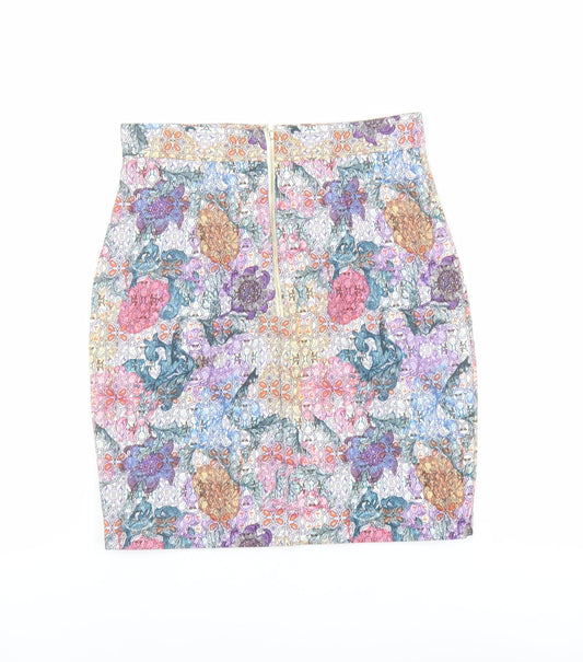 H&M Womens Multicoloured Geometric Polyester Straight & Pencil Skirt Size 12 Zip