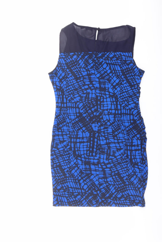 NEXT Womens Black Geometric Polyester Tank Dress Size 14 Round Neck Button