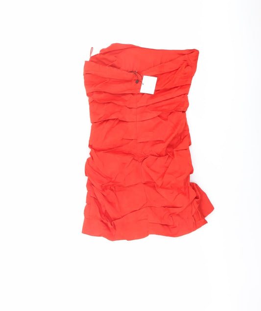 Zara Womens Red Polyester Mini Size M Off the Shoulder Zip