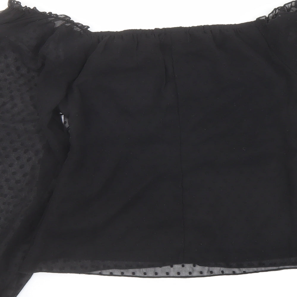 Boohoo Womens Black Polyester Basic Blouse Size 10 V-Neck - Sheer Sleeves