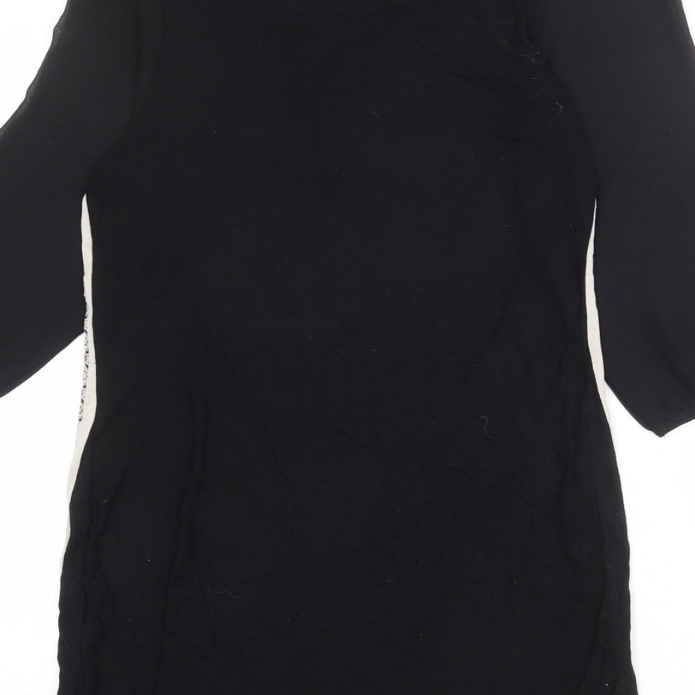 NEXT Womens Black Geometric Viscose Sheath Size 10 Round Neck Button