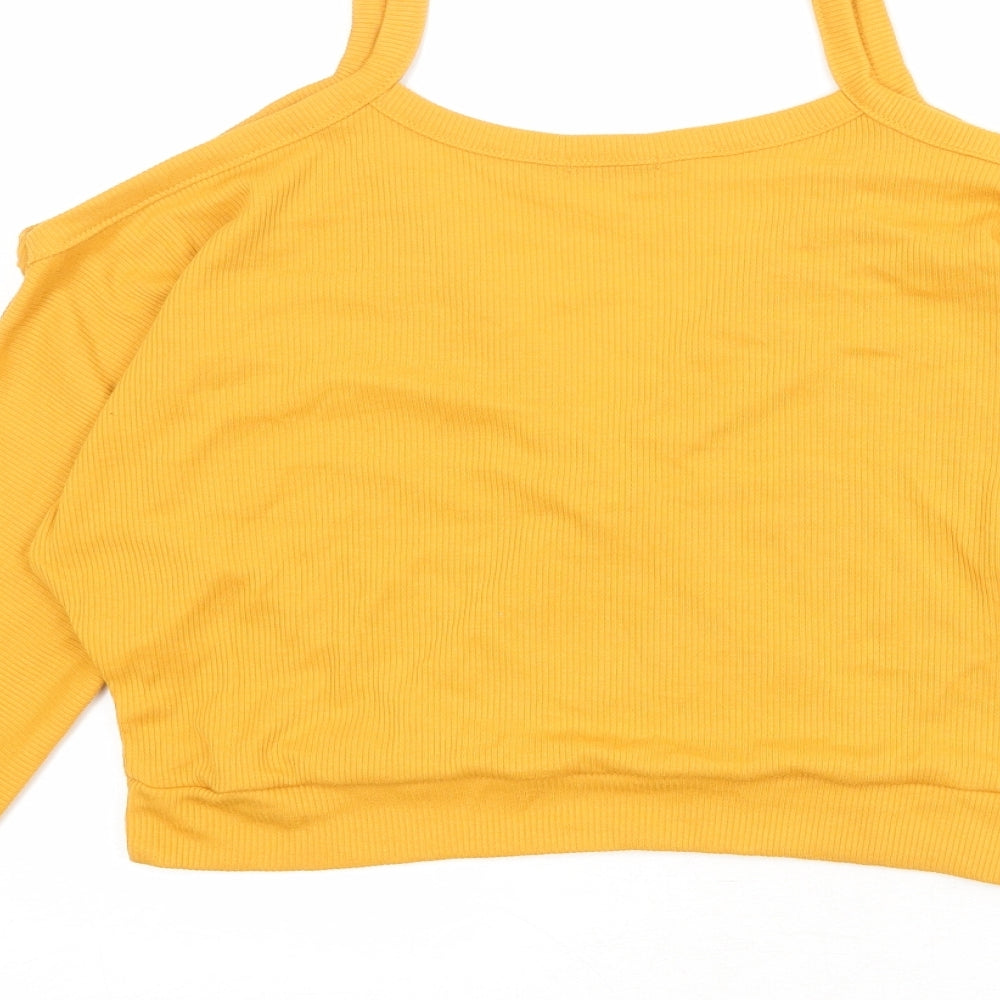 Boohoo Womens Orange Polyester Basic Blouse Size 8 V-Neck - Ribbed