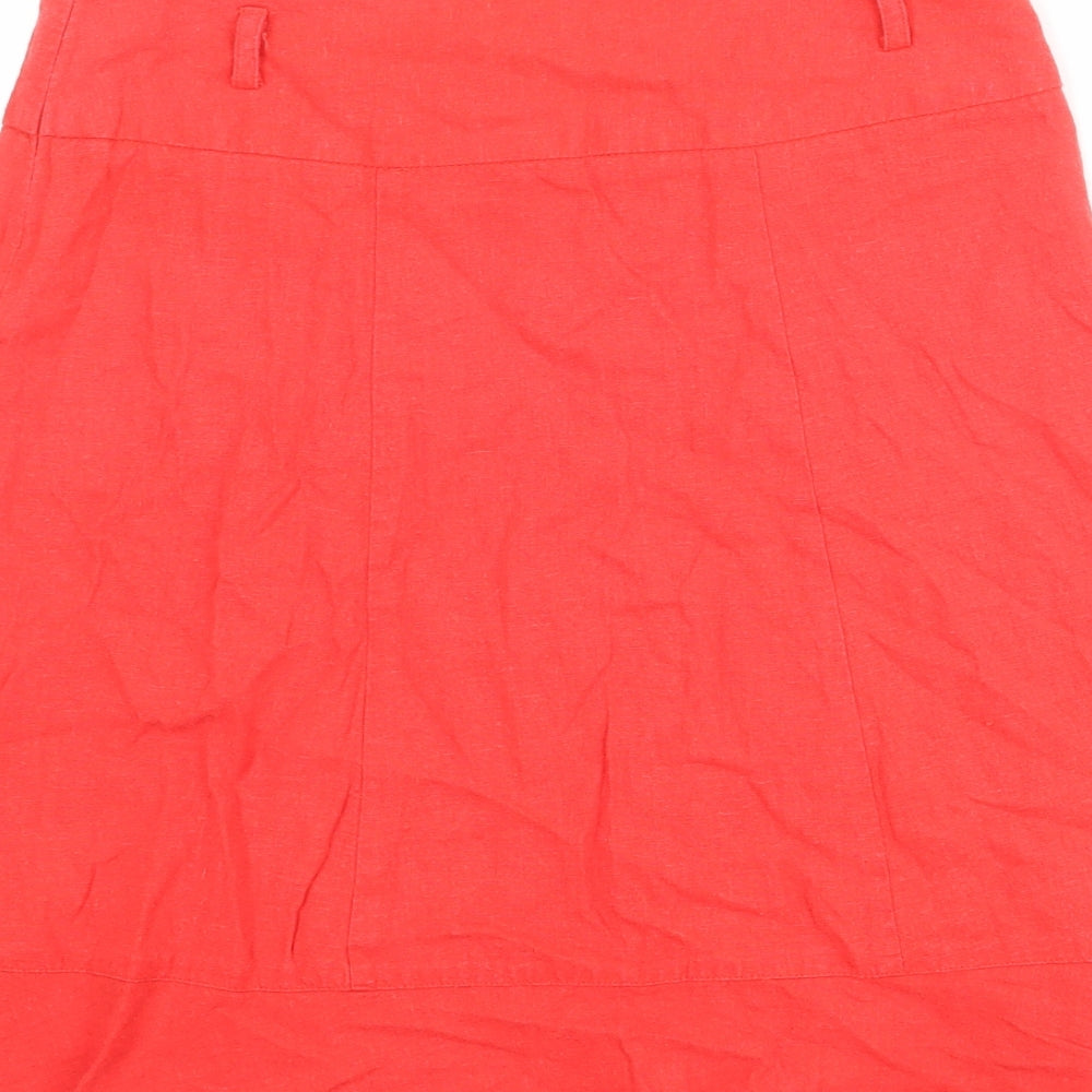 Dorothy Perkins Womens Red Linen A-Line Skirt Size 10 Zip