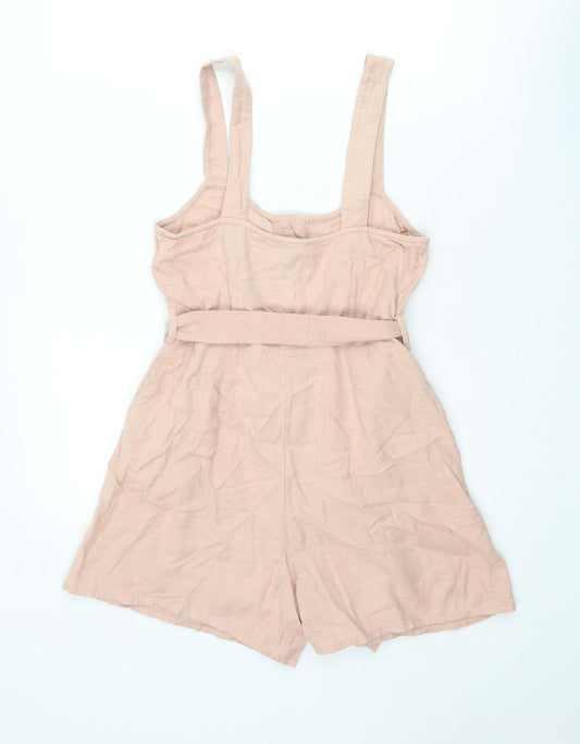 New Look Womens Pink Cotton Playsuit One-Piece Size 8 L3 in Button