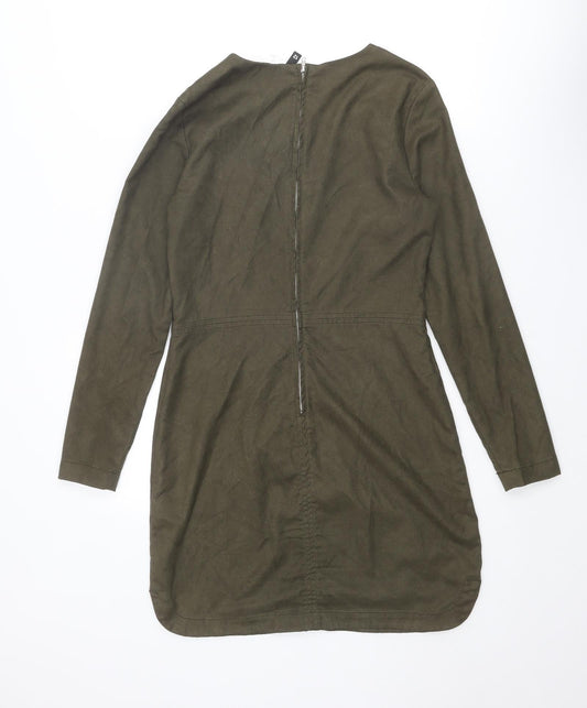 Divided by H&M Womens Brown Polyester Shift Size 12 Round Neck Zip