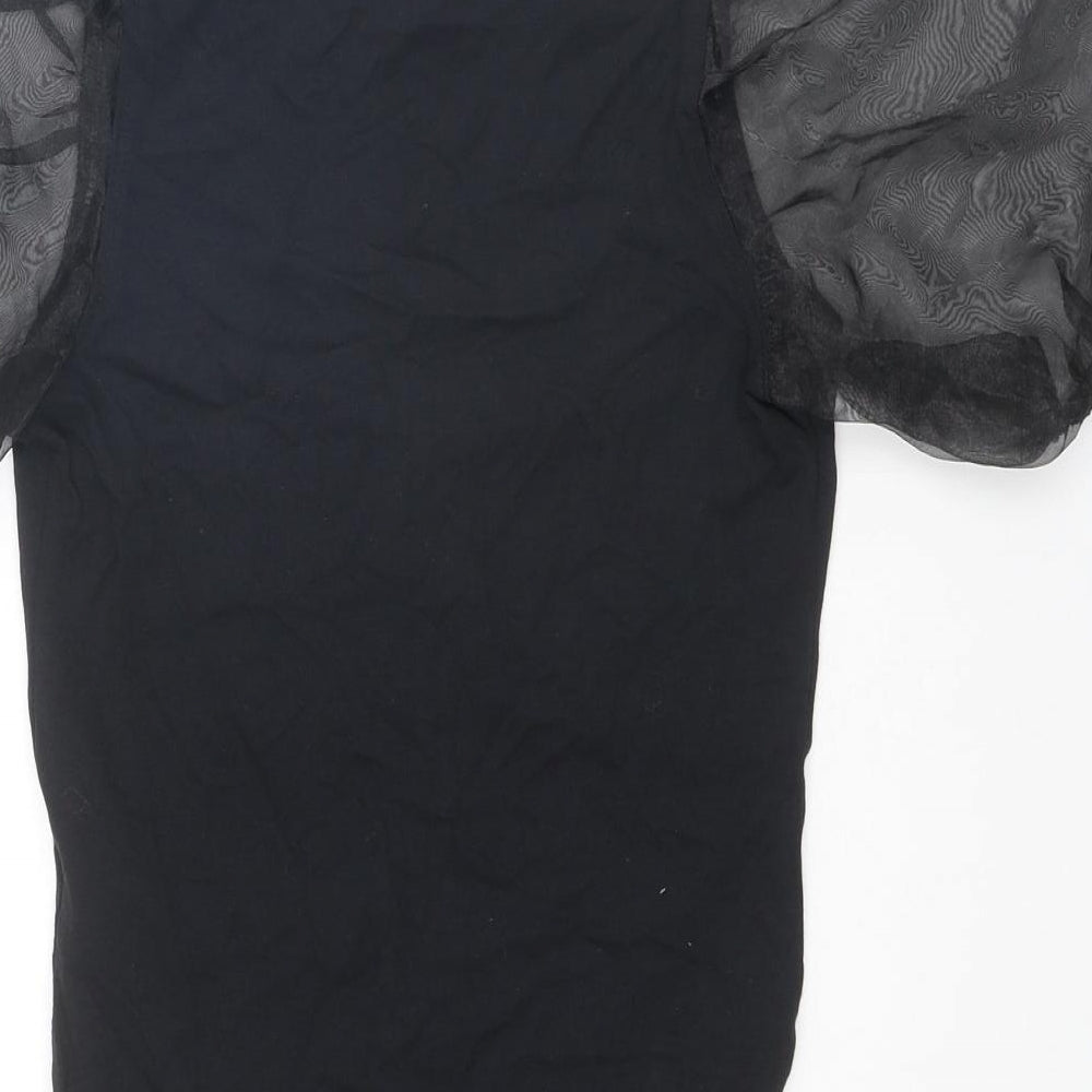 New Look Womens Black Cotton Bodysuit One-Piece Size 8 Snap