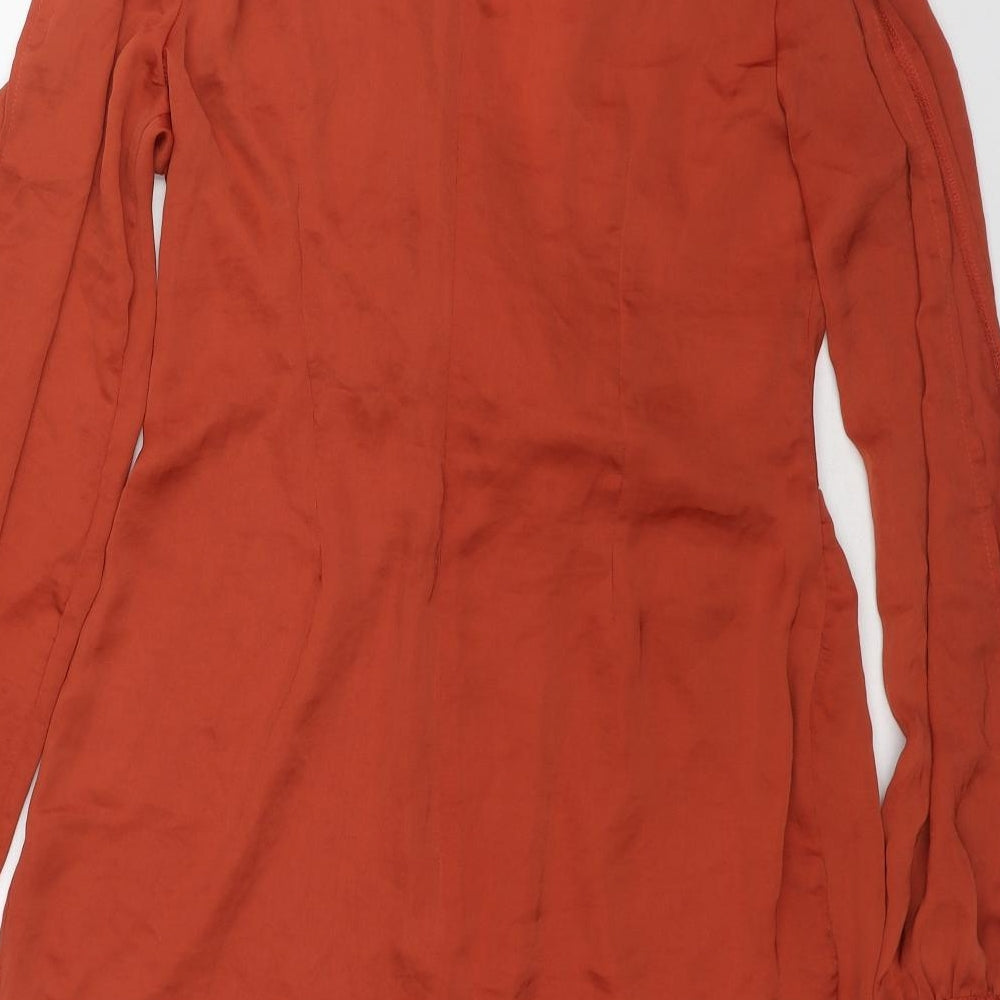 PRETTYLITTLETHING Womens Brown Polyester A-Line Size 12 V-Neck Zip