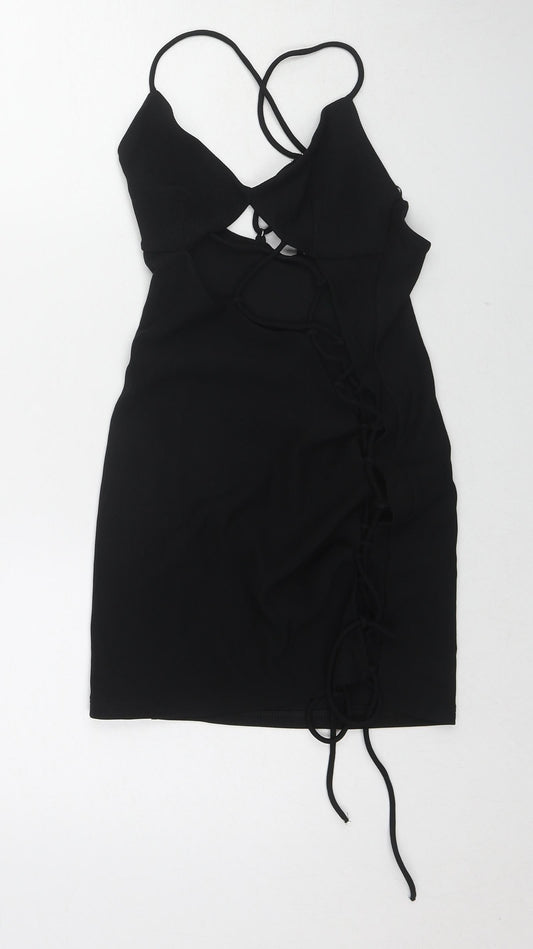 Bershka Womens Black Polyester Bodycon Size S V-Neck Pullover