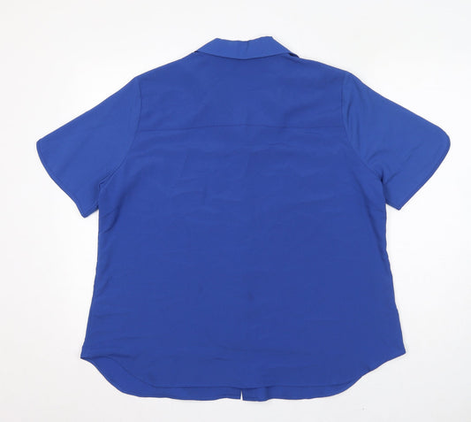 Classic Womens Blue Polyester Basic Button-Up Size 16 Collared