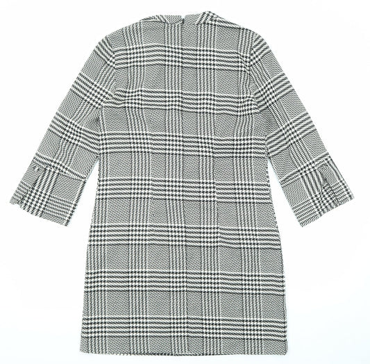 H&M Womens Black Plaid Polyester A-Line Size 8 Round Neck Zip