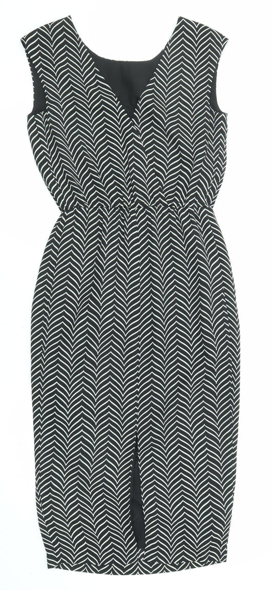 NEXT Womens Black Geometric Polyester A-Line Size 6 Round Neck Pullover