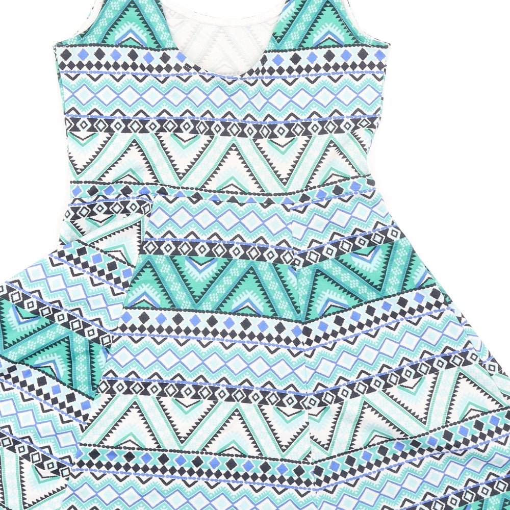 Divided by H&M Womens Multicoloured Geometric Polyester A-Line Size 8 Scoop Neck Pullover