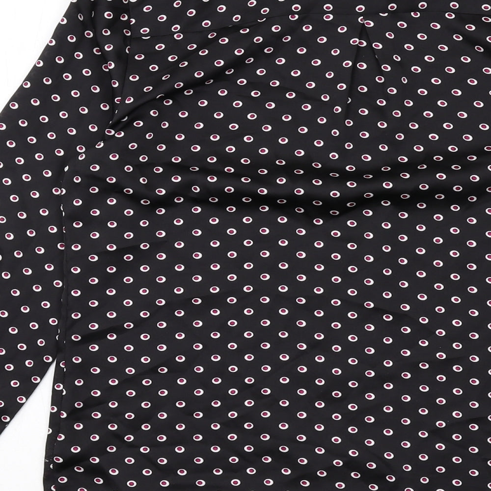 Classics Womens Black Geometric Polyester Basic Button-Up Size 8 Collared