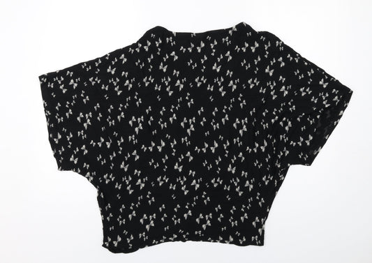 Wallis Womens Black Geometric Viscose Basic Blouse Size M Round Neck - Bow Print
