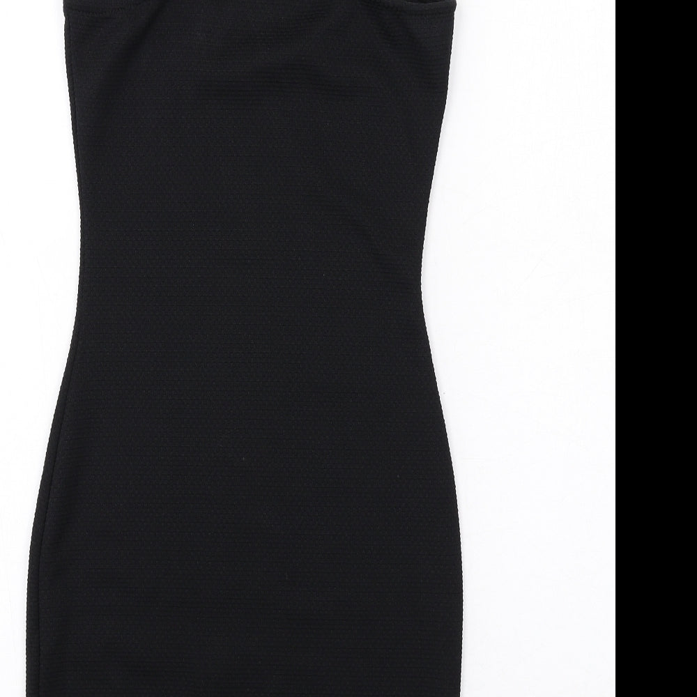 PRETTYLITTLETHING Womens Black Polyester Bodycon Size 6 V-Neck Pullover