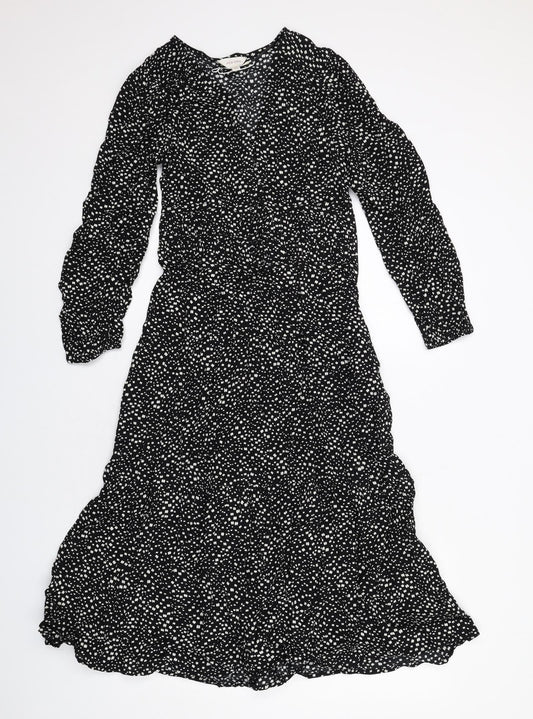 Per Una Womens Black Geometric Viscose Trapeze & Swing Size 6 V-Neck Zip