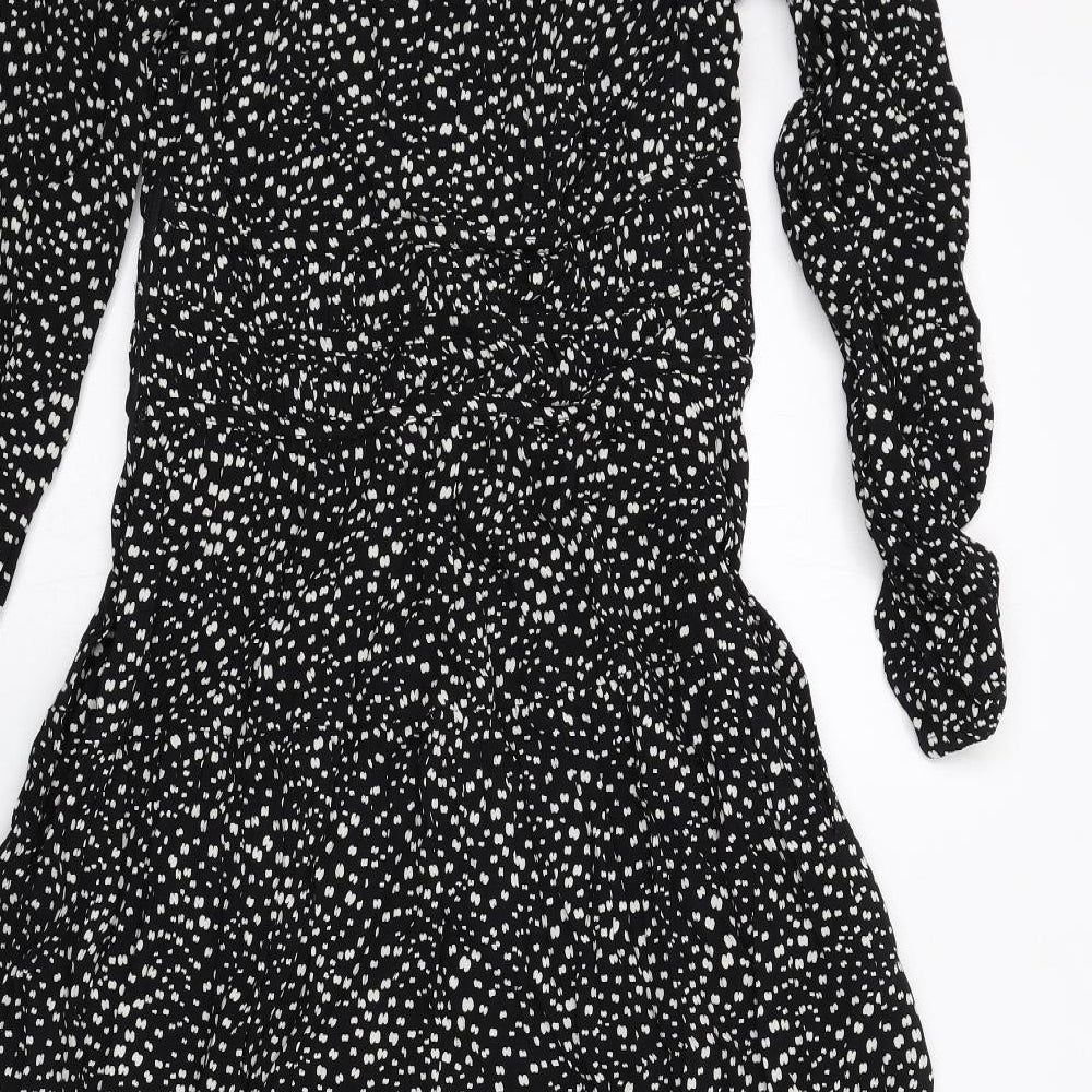 Per Una Womens Black Geometric Viscose Trapeze & Swing Size 6 V-Neck Zip