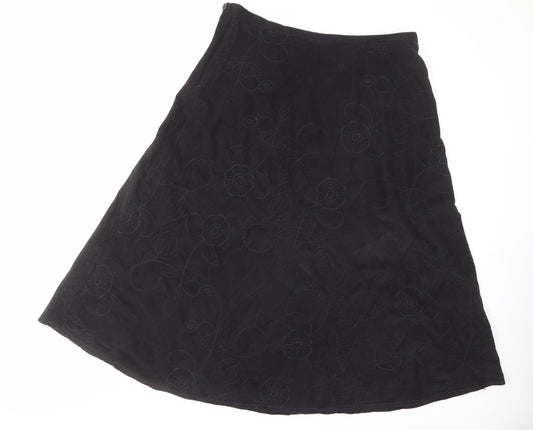 M&Co Womens Black Floral Cotton Swing Skirt Size 16 Zip