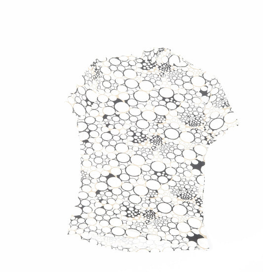 M&Co Womens White Geometric Cotton Basic Blouse Size 12 V-Neck