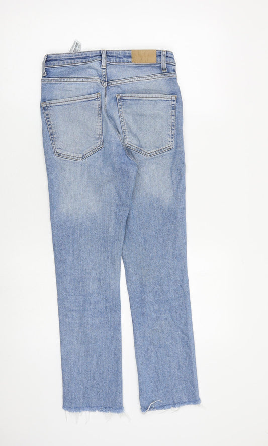 Zara Womens Blue Cotton Straight Jeans Size 8 L27 in Regular Zip - Raw Hem