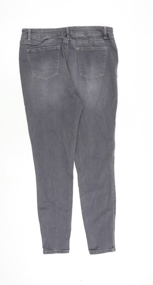 TU Womens Grey Cotton Skinny Jeans Size 14 L28 in Slim Zip - Embellished