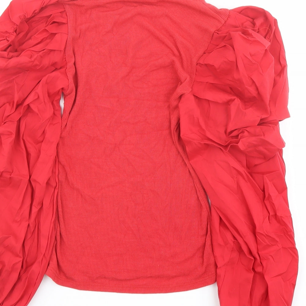 Today Womens Red Polyester Basic Blouse Size 8 Round Neck
