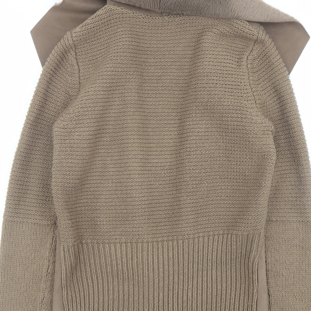 D.E.C.K. Womens Beige V-Neck Acrylic Cardigan Jumper Size M