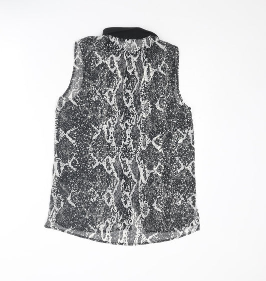 H&M Womens Grey Animal Print Polyester Basic Button-Up Size 8 Collared - Snakeskin