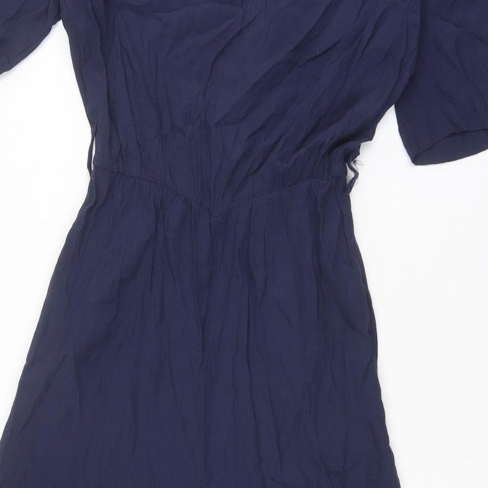 Marks and Spencer Womens Blue Viscose Jumpsuit One-Piece Size 8 L17 in Button