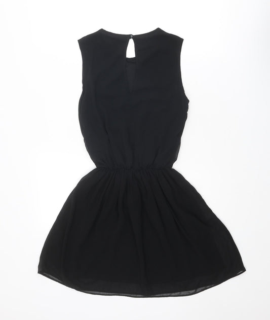 ASOS Womens Black Polyester Fit & Flare Size 8 Roll Neck Button