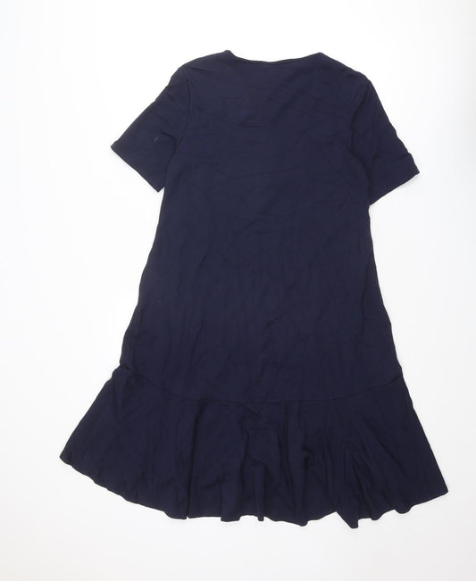 Warehouse Womens Blue Viscose Trapeze & Swing Size 10 Crew Neck Zip