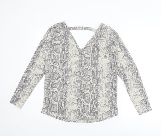 NEXT Womens Beige V-Neck Animal Print Polyester Pullover Jumper Size 8 - Snakeskin pattern