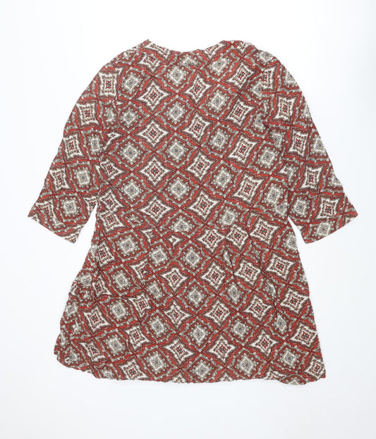 H&M Womens Red Geometric Viscose A-Line Size 12 V-Neck Pullover