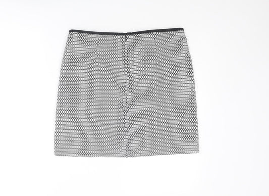 Marks and Spencer Womens Black Geometric Cotton A-Line Skirt Size 12 Zip