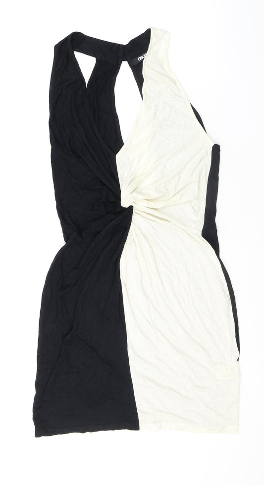 ASOS Womens Black Colourblock Viscose Bodycon Size 10 V-Neck Button