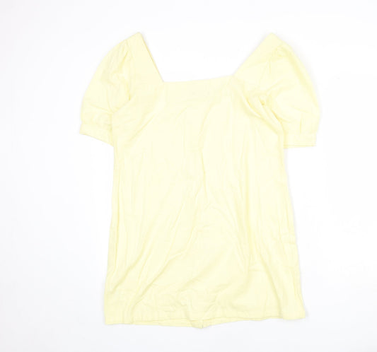 Boohoo Womens Yellow 100% Cotton Mini Size 12 Square Neck Button
