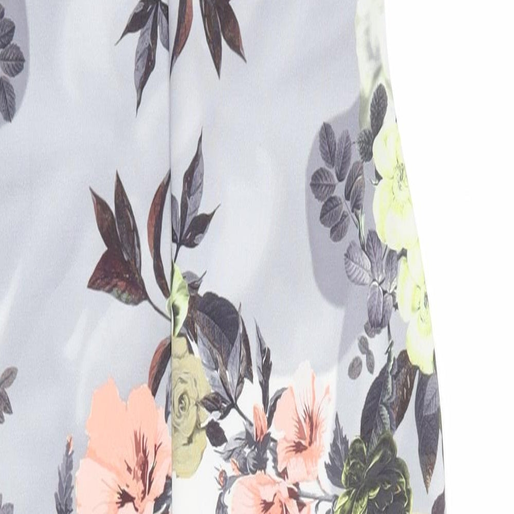 Boohoo Womens Grey Floral Polyester Pencil Dress Size 10 Off the Shoulder Pullover