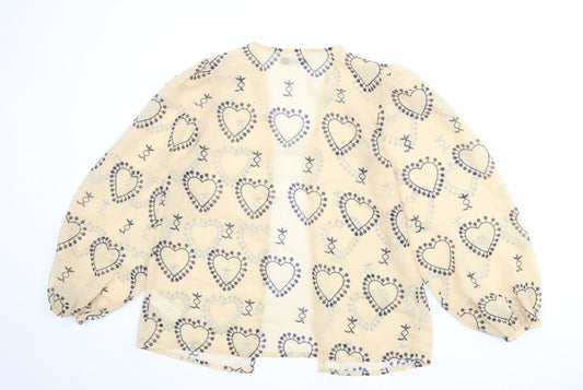 Boohoo Womens Beige Geometric Polyester Basic Blouse Size M V-Neck - Heart Pattern