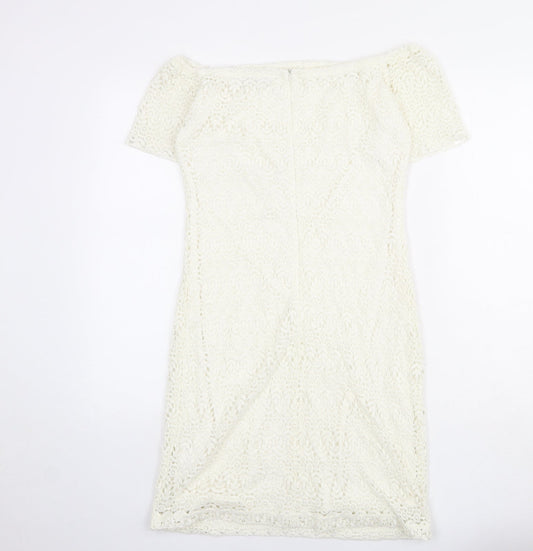 Zara Womens Ivory Polyester Shift Size L Off the Shoulder Zip