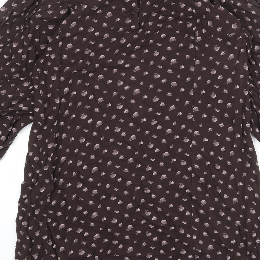 NEXT Womens Brown Geometric Viscose Shift Size 10 Round Neck Button