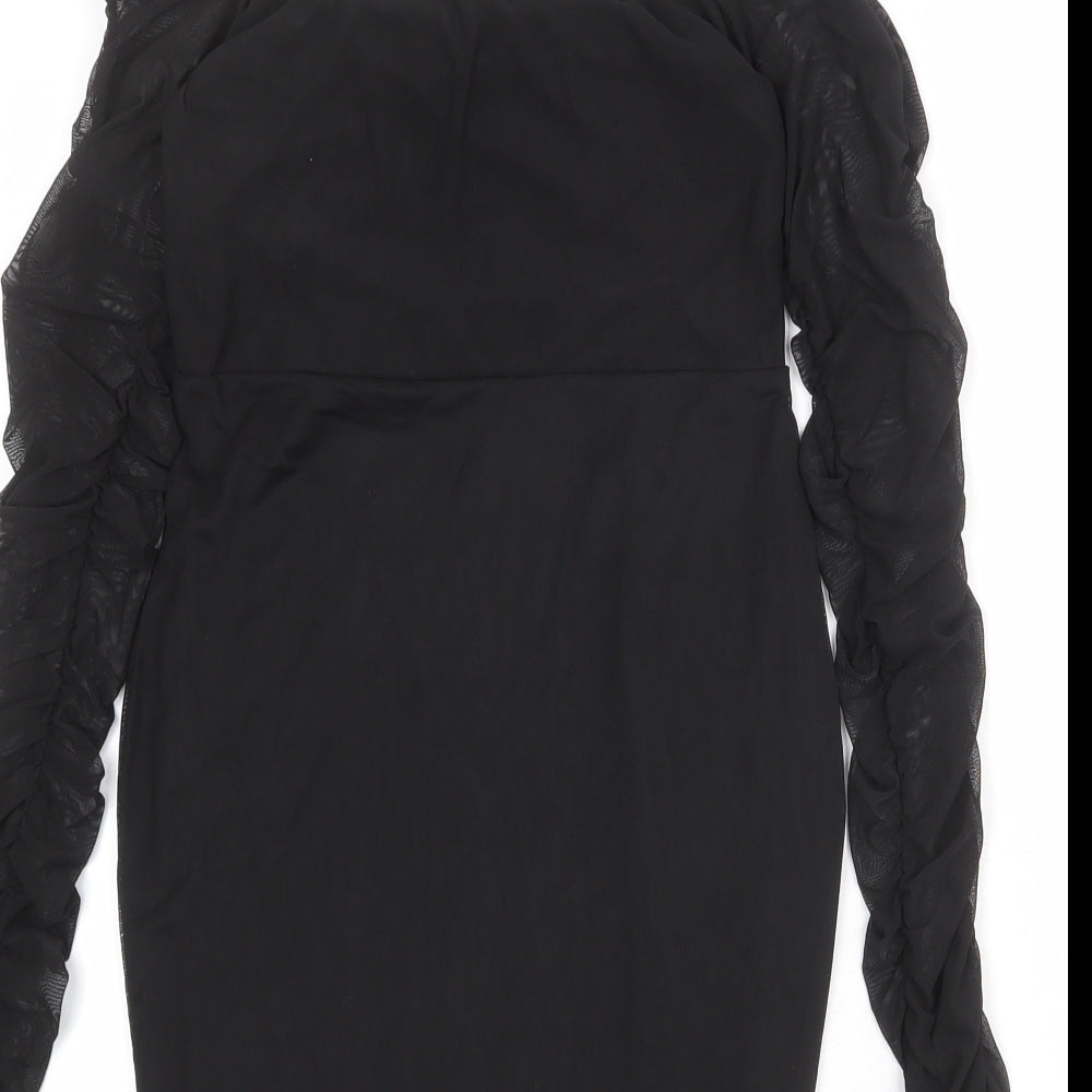 PRETTYLITTLETHING Womens Black Polyester Bodycon Size 10 Off the Shoulder Pullover
