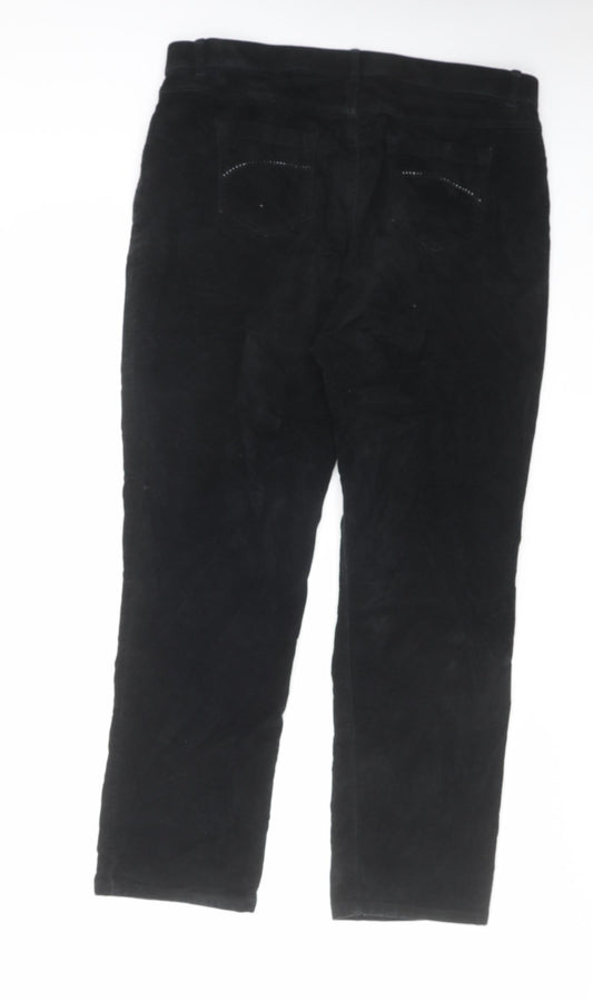 Classic Womens Black Cotton Trousers Size 16 L28 in Regular Zip