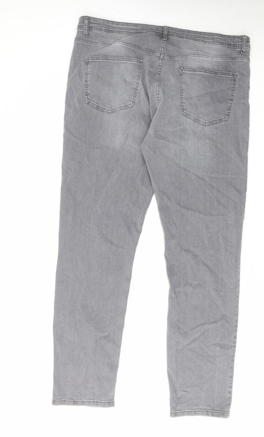 Denim & Co. Mens Grey Cotton Straight Jeans Size 38 in L32 in Slim Zip