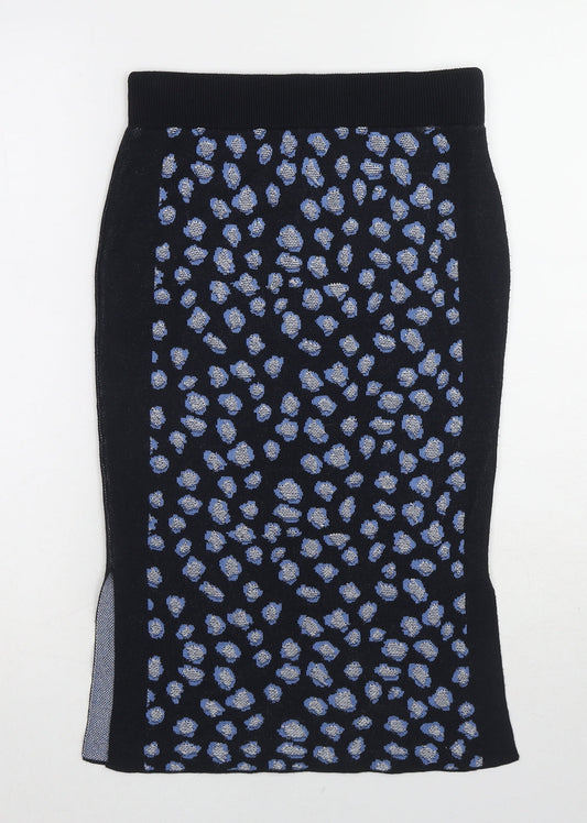Marks and Spencer Womens Blue Geometric Viscose A-Line Skirt Size 8